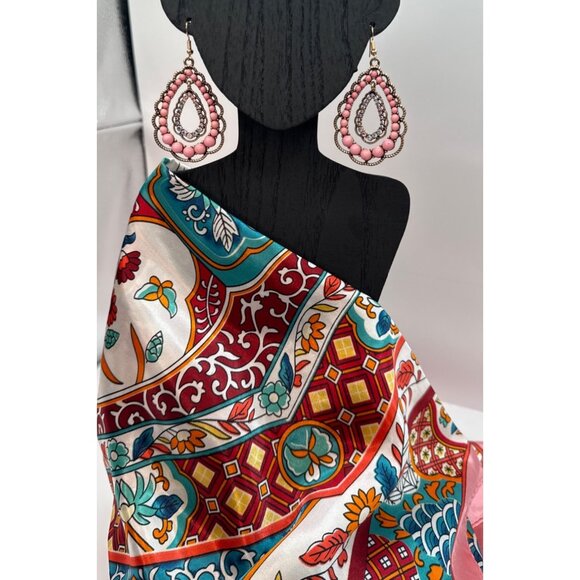 2/$24 Pink Teardrop Vintage Statement Earrings With Rhinestones & Beads - Picture 5 of 7